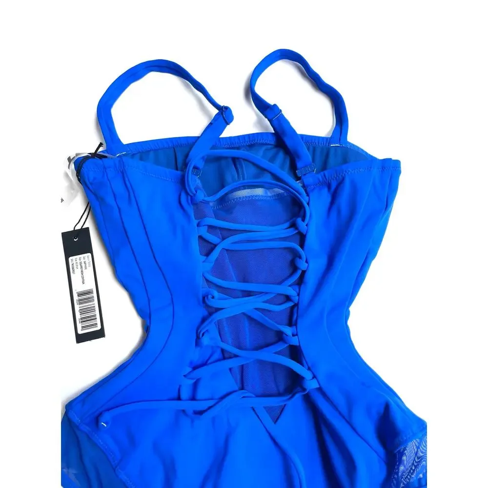 TA3 Squarey Mesh Contour One Piece Swimsuit Sculpting Sapphire Size XS Short